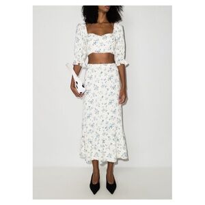 Fiona Floral Crepe Cropped Top And Midi Skirt Set NWT